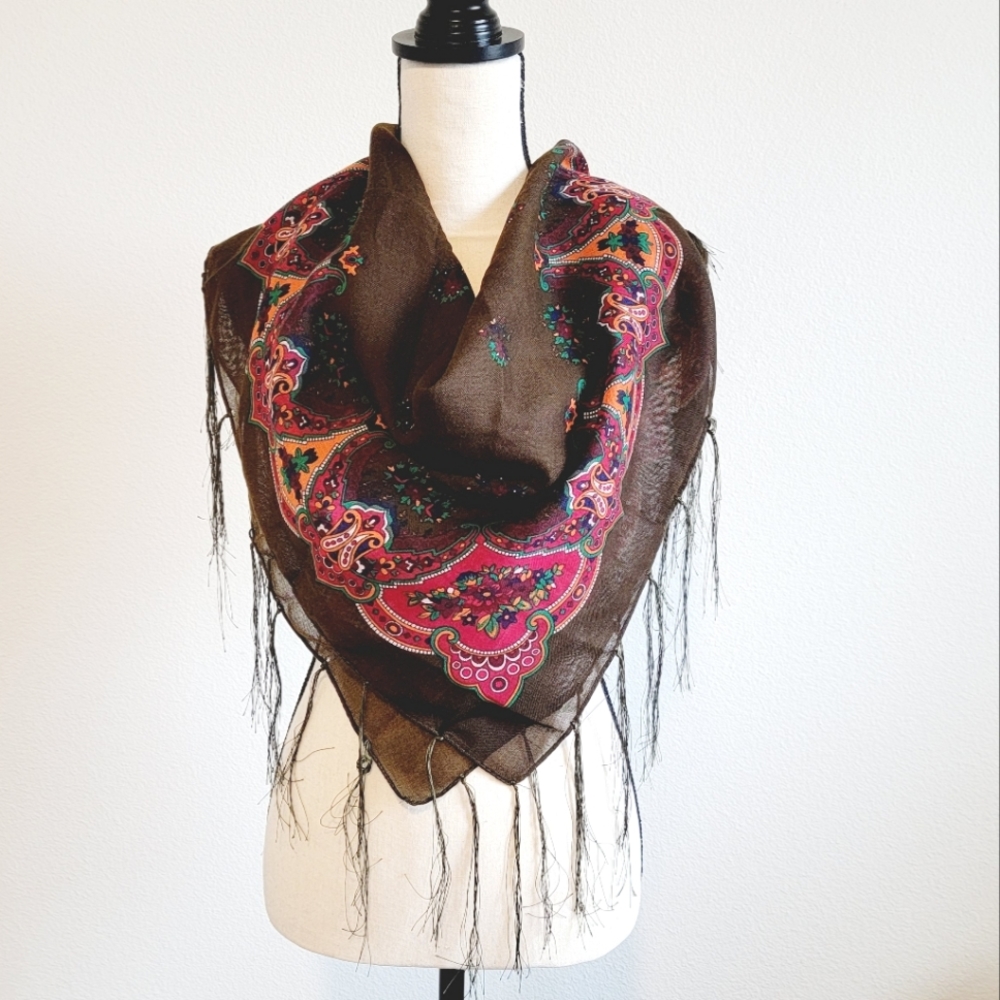NWOT Dark Olive Turkish Pashmina Wrap Scarf 38 x 38